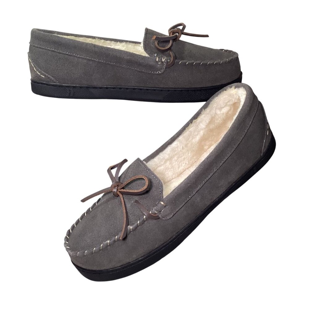Isotoner Genuine Gray Suede Women's Moccasin Size 9.5 Wool Lined New In Box